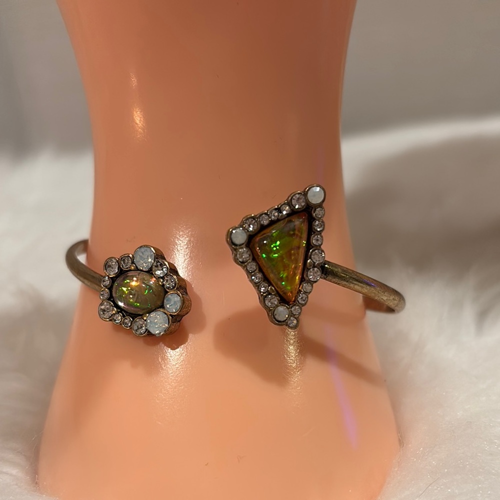 Faux Opal and Aura Crystals Cuff Bracelet
